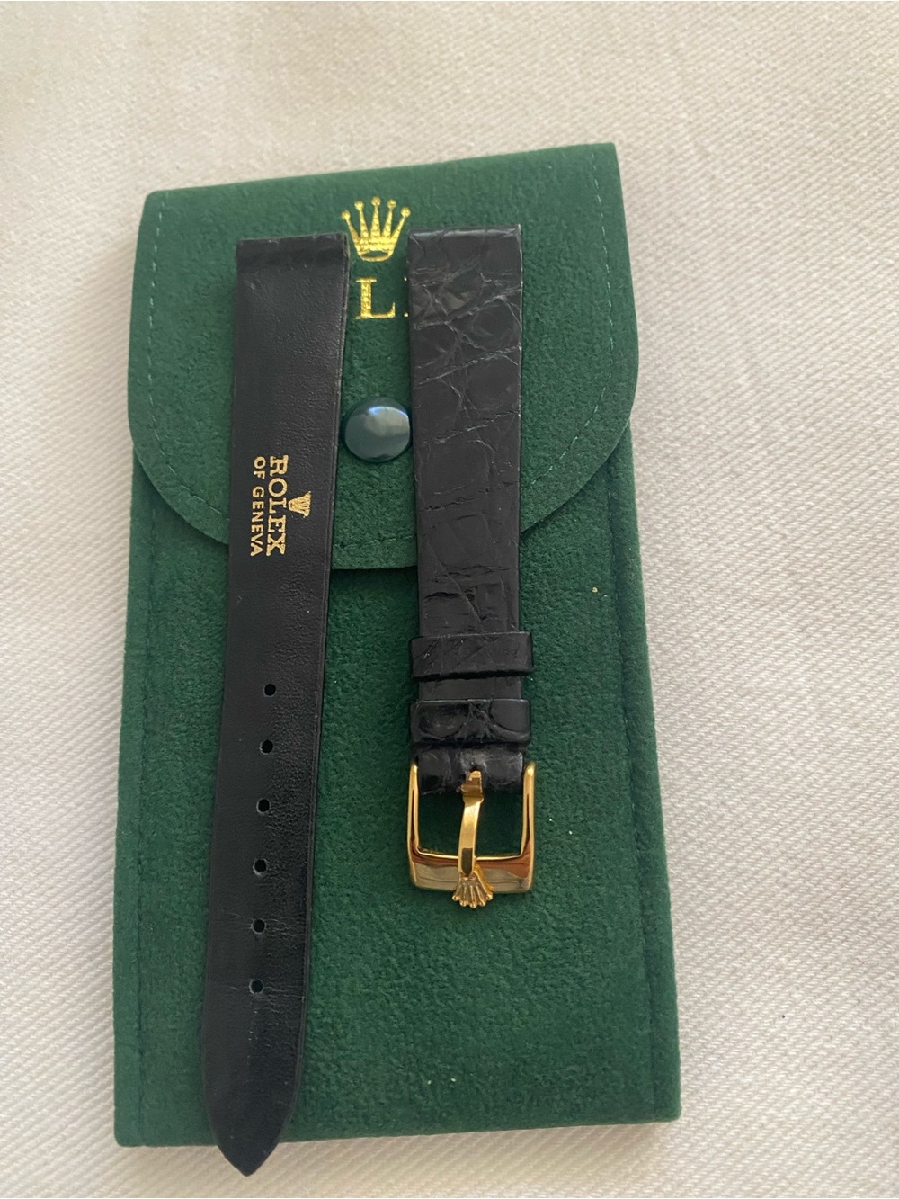 Vintage Rolex Black Crocodile Leather Watch Strap with Gold Buckle 16mm - Picture 2 of 7